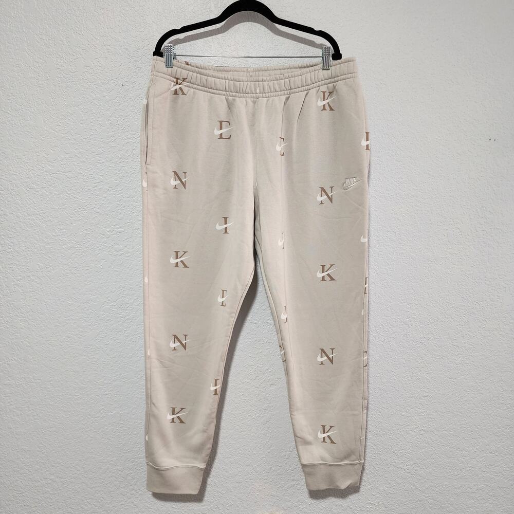 Nike Monogram Print Men Casual Sweatpants Joggers Cream XXL NWT